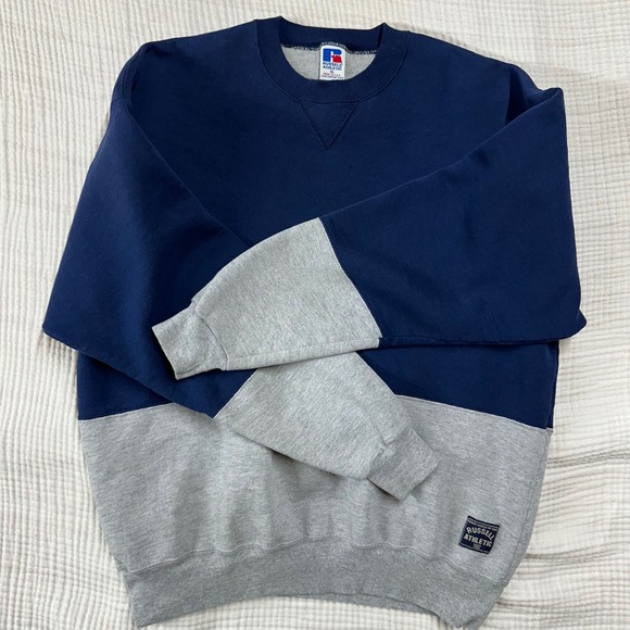 Vintage Russell Athletic Blank Crewneck Sweatshirt XL Made USA Colorblock 90s - Picture 5 of 8